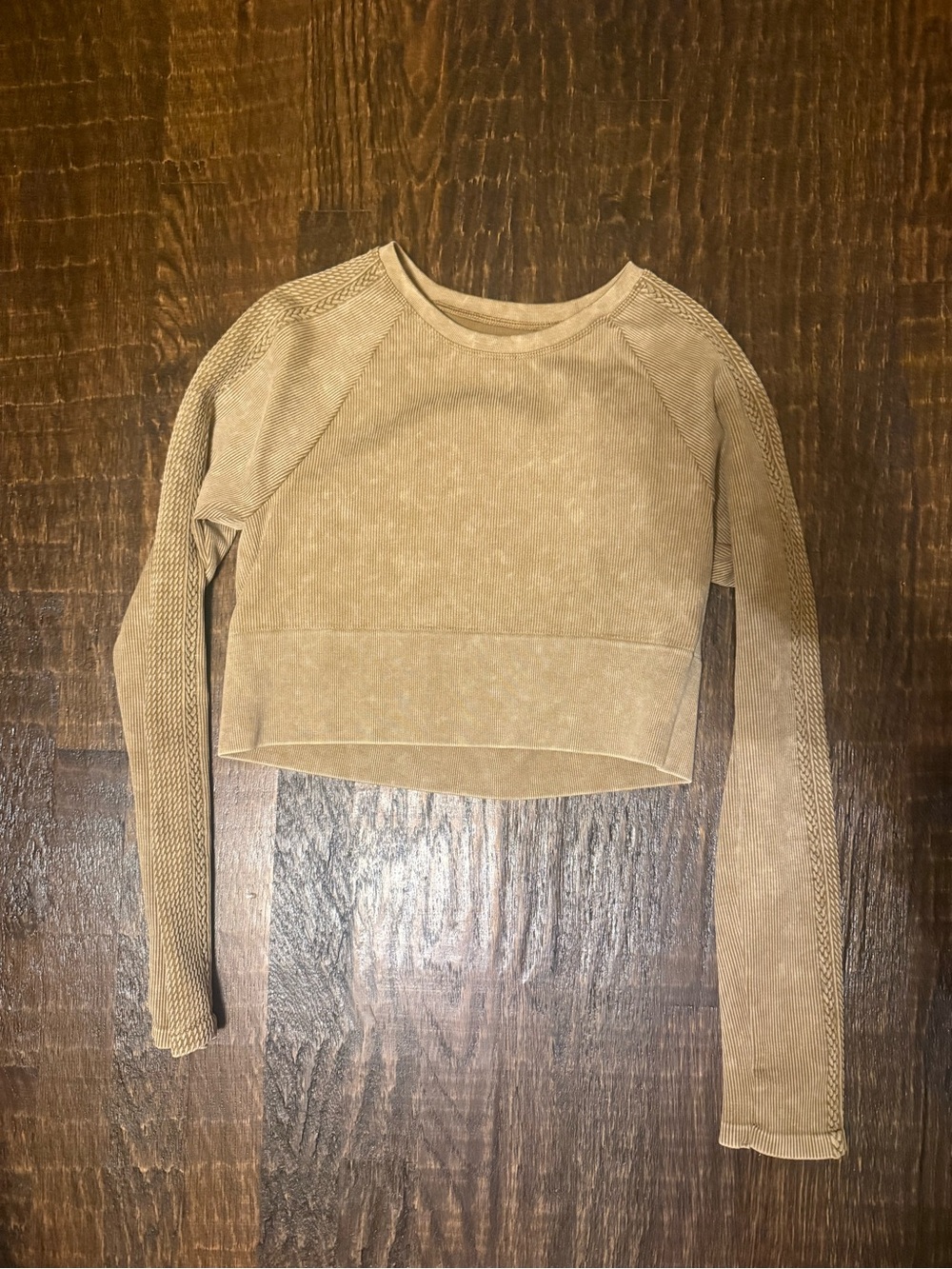 aerie Cropped Long-Sleeve Top in Taupe Beige